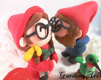 Customize Love gnome couple with circle clear base --for your garden theme wedding