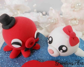 Custom Wedding Cake Topper-- love octopus & seal with heart base -- special for 2023