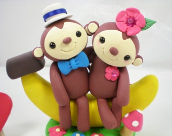 Customize Any Animal with Banana Wedding Cake Topper -- Clay Grass Base