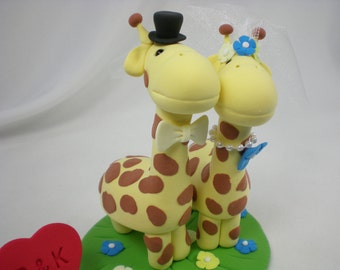 Customize Sweet Animal Wedding Cake Topper--Love Giraffe Couple with Grass Base