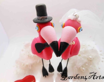 Customize Elegant Hot Pink Flamingo Wedding Cake Topper-- Tropical wedding
