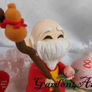 Customise Lovely Longevity God with peaches and circle clear base- for Birthday