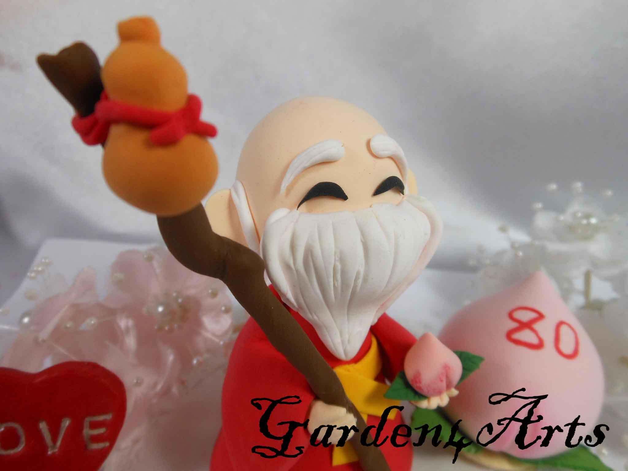 Customise Lovely Longevity God with peaches and circle clear base- for Birthday