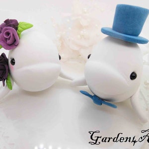 Customize Sweet Beluga Whale Wedding Cake Topper--Whale Love with circle clear base