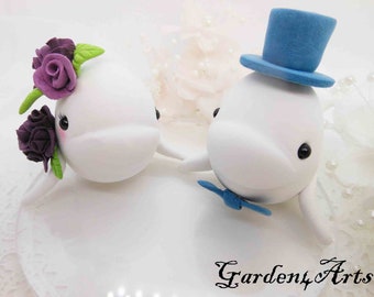 Customize Sweet Beluga Whale Wedding Cake Topper--Whale Love with circle clear base