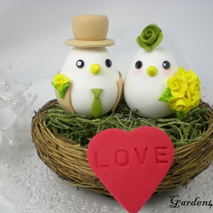 Customize Birds Wedding Cake Topper with Sweet Nest any color Rose BouquetChoice of Color image 2