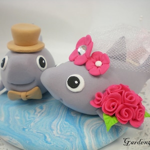 Adorno para tarta de bodas personalizado con forma de tiburón: base de arcilla con forma de océano: temática tropical