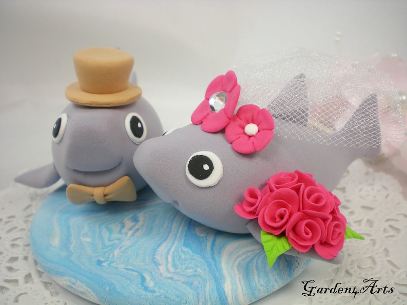 Customize Lovely Shark Wedding Cake Topper Clay Ocean Base Tropical Theme Wedding image 1