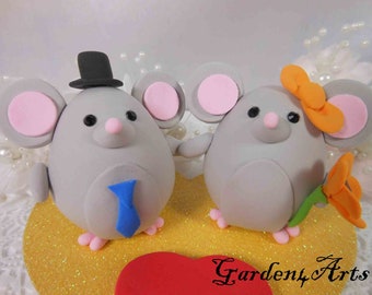 Customize Any Color of Accessories - Cute Mouse Wedding Cake Topper-- Glitter Heart Base - SPECIAL FOR 2024