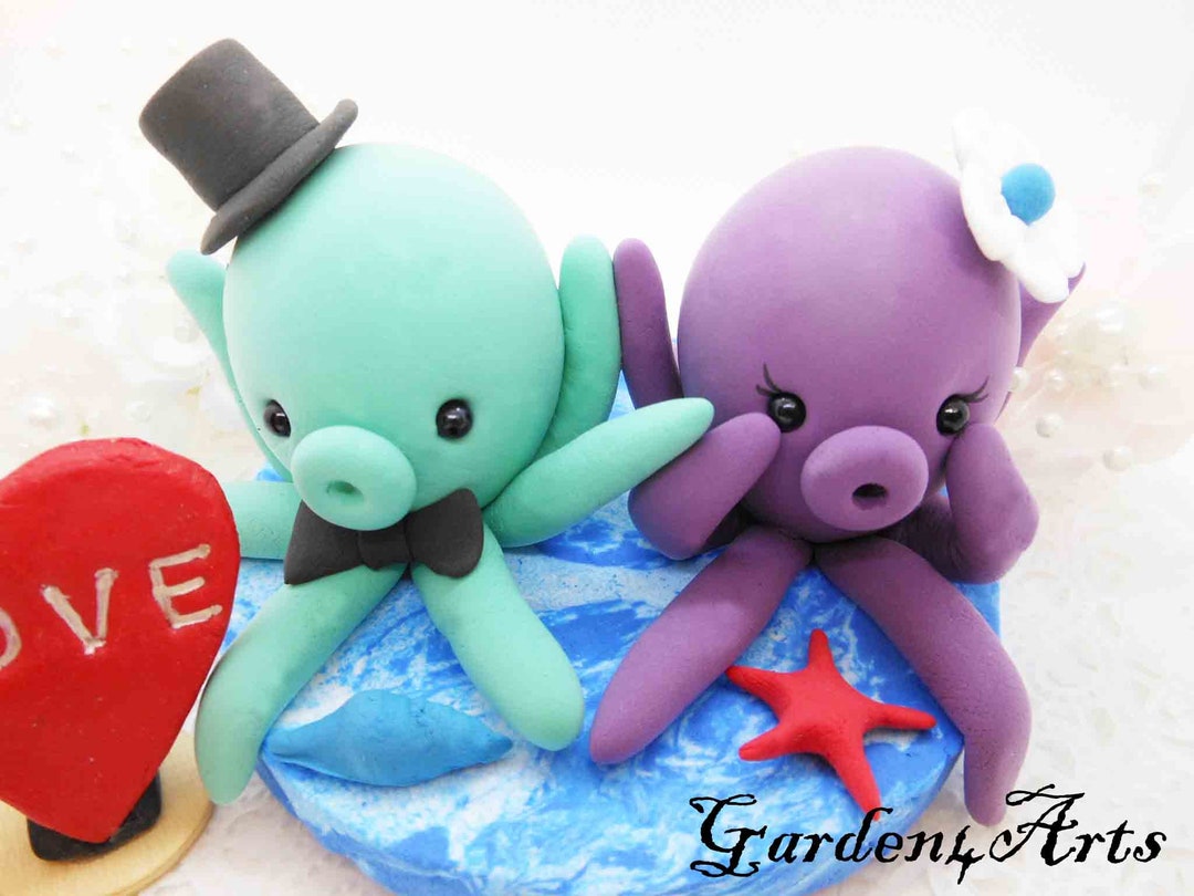 Customize Any Color Cute Octopus Wedding Cake Topper -- Clay Ocean Base ...