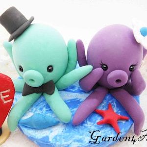 Adorno para tarta de bodas personalizable en cualquier color con forma de pulpo: base de arcilla oceánica: temática costera