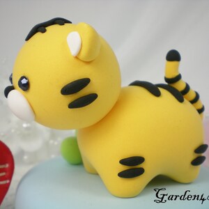 Customize Any Animal baby shower cake topper Lovely baby tiger with circle clay base image 3
