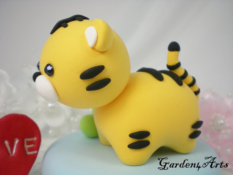 Customize Any Animal baby shower cake topper Lovely baby tiger with circle clay base image 3