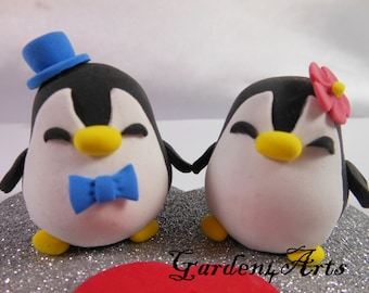 Customize accessories color Cute Penguin Wedding Cake Topper- Heart Base - SPECIAL FOR 2024