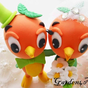 customize--Wonderland Wedding Cake Topper--Sweet Fruit Bird Couple with circle clear base