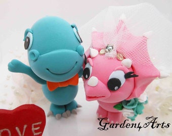 Customize Any Color Dinosaur Wedding Cake Topper--Circle clear base