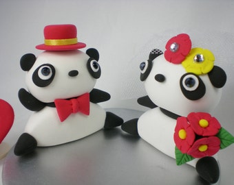 Customize Sweet Panda Wedding Cake Topper--Lazy Panda with circle clear base-- Asian inspired