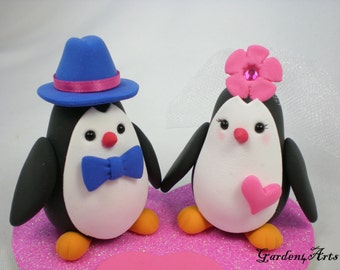 Cute Penguin Wedding Cake Topper -- Color Choice -- Glitter Heart Base - SPECIAL FOR 2024