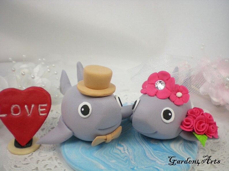 Customize Lovely Shark Wedding Cake Topper Clay Ocean Base Tropical Theme Wedding image 4