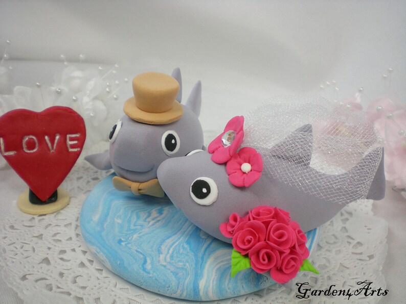 Customize Lovely Shark Wedding Cake Topper Clay Ocean Base Tropical Theme Wedding image 3