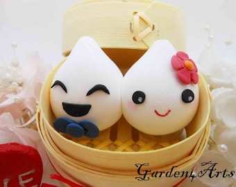 Food Wedding Cake Topper -- Sweet Bao Cake Topper -- Bamboo Steamer Basket -- &quot; Crazy bao you&quot;