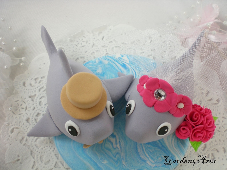 Customize Lovely Shark Wedding Cake Topper Clay Ocean Base Tropical Theme Wedding image 5