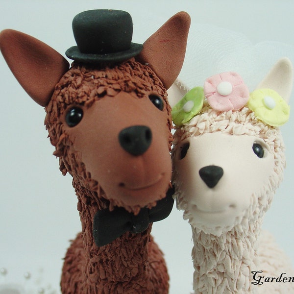 Customize Happy llama Wedding Cake Topper-- Clay Grass Base