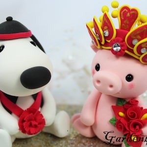 Customize Chinese Zodiac wedding cake topper - Love dog & piggy - Asian Wedding