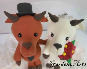 Customize Animal Wedding Cake Topper--Happy goat couple