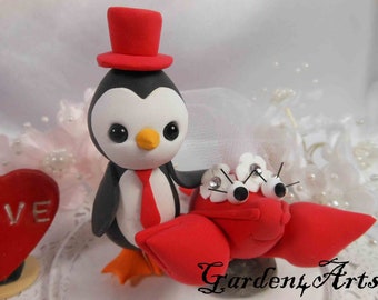 Customize Any Animal wedding cake topper -- penguin & lobster -- circle clear base