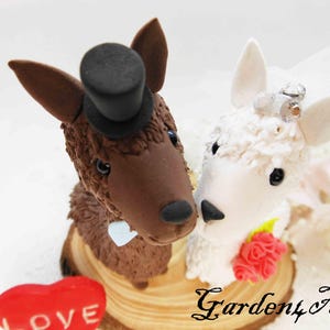 Customize Happy llama Wedding Cake Topper-- nature wood sliced base