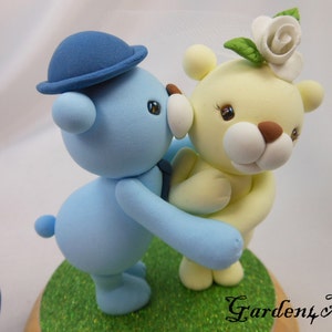 Customize bear Wedding Cake TopperKissing Bear HAND Hold HAND choice your color image 4