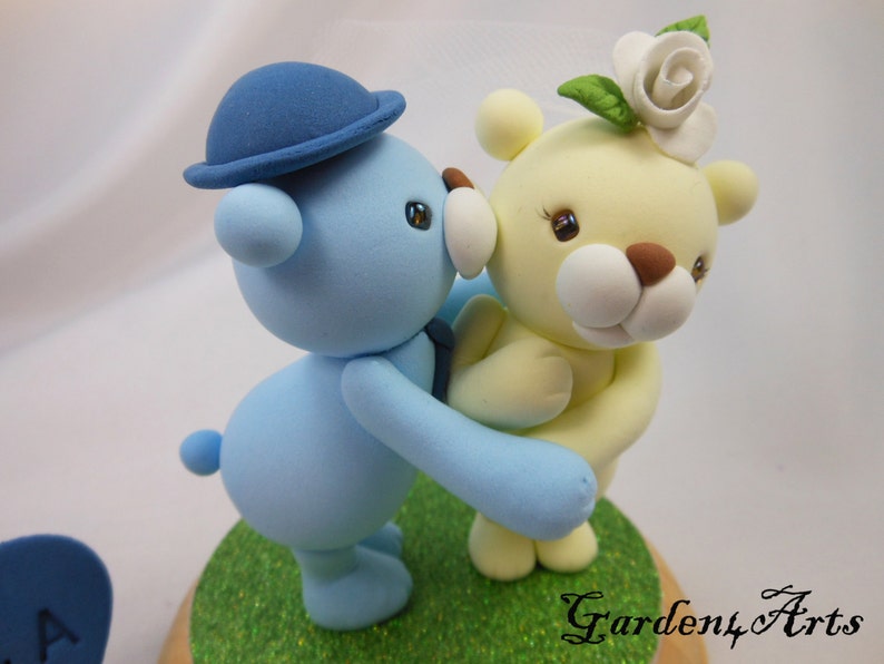 Customize bear Wedding Cake TopperKissing Bear HAND Hold HAND choice your color image 4