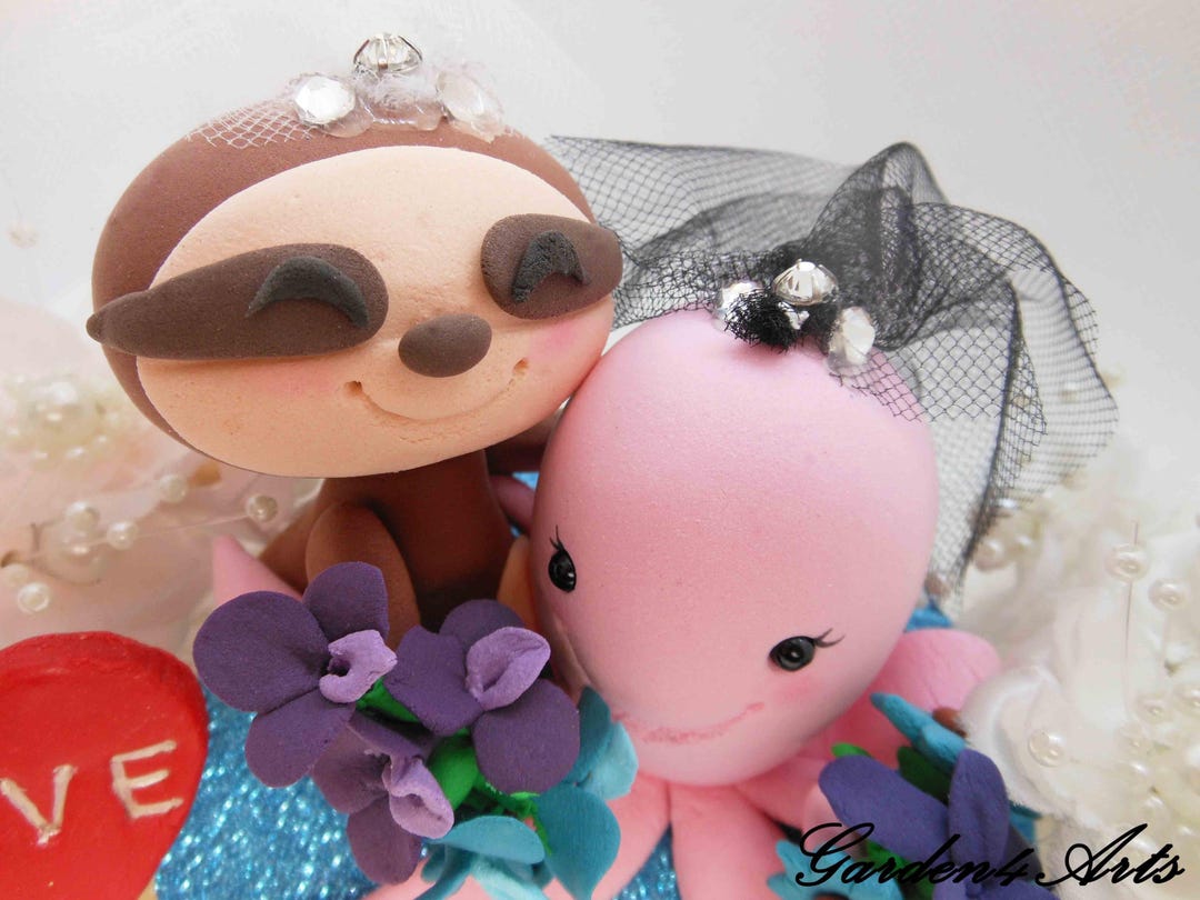 Customize Sweet Animal Couple (sloth & Octopus) With Circle Glitter ...