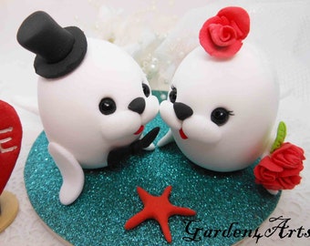 Customize Cute Seal Wedding Cake Topper -- SPECIAL FOR 2024 -- color choice for accessories