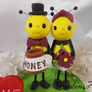 Honey Bee Love Wedding Cake Topper with a Honey Jar and clay grass Base