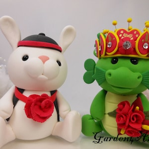 Passen Sie jede chinesische Sternzeichen Hochzeitstorte Topper an--Liebe Hase & Drachen Paar - Kreis klare Basis