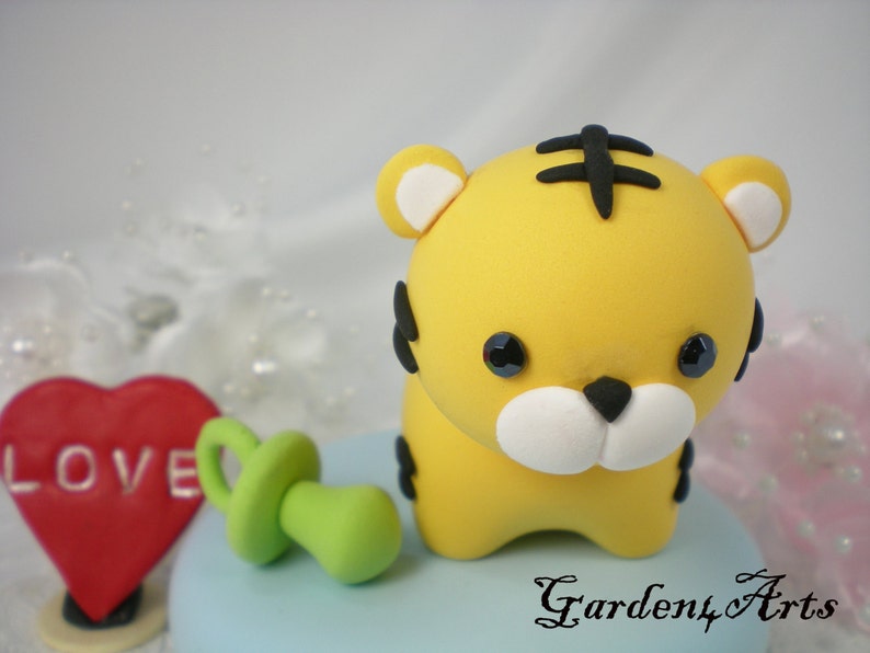 Customize Any Animal baby shower cake topper Lovely baby tiger with circle clay base image 4