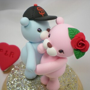 Customize bear Wedding Cake TopperKissing Bear HAND Hold HAND choice your color image 5