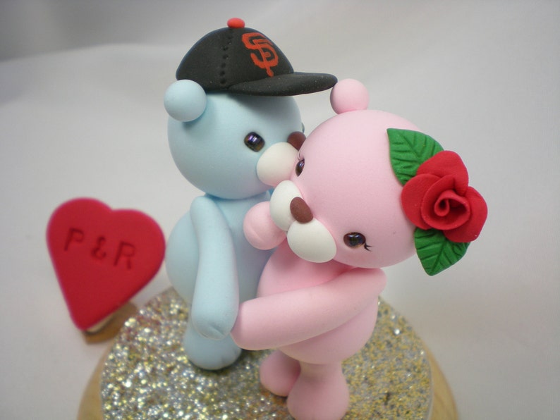 Customize bear Wedding Cake TopperKissing Bear HAND Hold HAND choice your color image 5