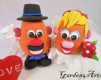 Customize Personal Character Wedding Cake Topper--Potato Love Couple with Circle Clear Base