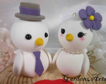 Customize Sweet bird Couple Wedding Cake Topper --Natural Wood Slices base -- Special for 2024