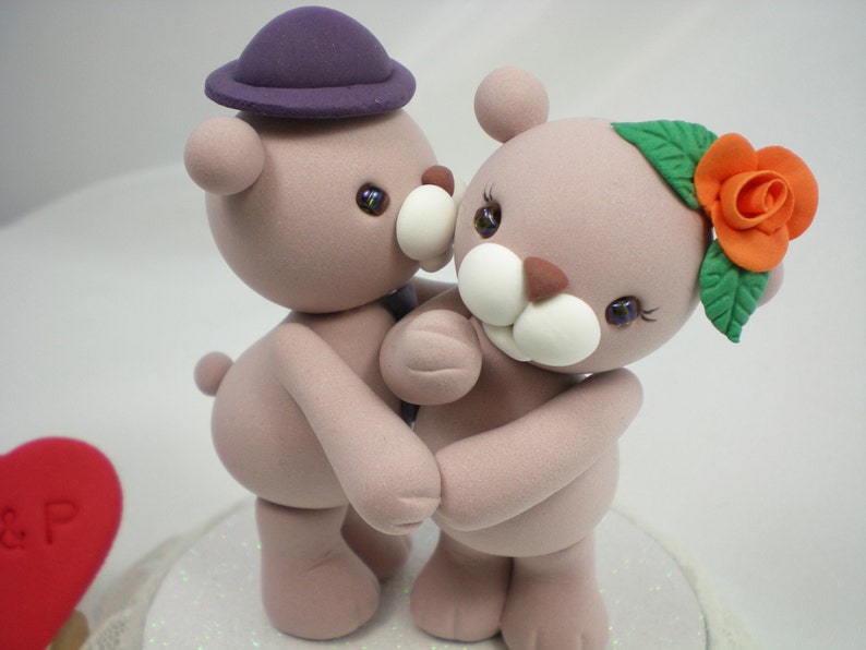 Customize bear Wedding Cake TopperKissing Bear HAND Hold HAND choice your color image 2