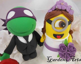 Customize Any Character Wedding Cake Topper (Ninja turtle & Minion) --Circle clear base