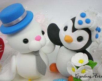 Customize Cute Animal Wedding Cake Topper--Love Seal & Penguin Couple with Circle Clear Base - Give Me Five