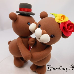 Customize bear Wedding Cake TopperKissing Bear HAND Hold HAND choice your color image 1