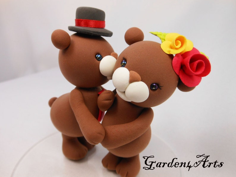 Customize bear Wedding Cake TopperKissing Bear HAND Hold HAND choice your color image 1