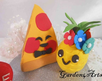 Customize Any Food Figure Wedding Cake Topper--Best match Love Couple-- Glitter cover Circle Clear Base