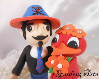 Customize Any College Mascot Wedding Cake Topper - UVA & VT Love College Mascot Couple with Circle Clear Base
