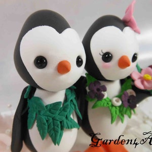 Customize Cute Penguin Wedding Cake Topper-- Hawaii beach theme -- Tropical Theme Wedding